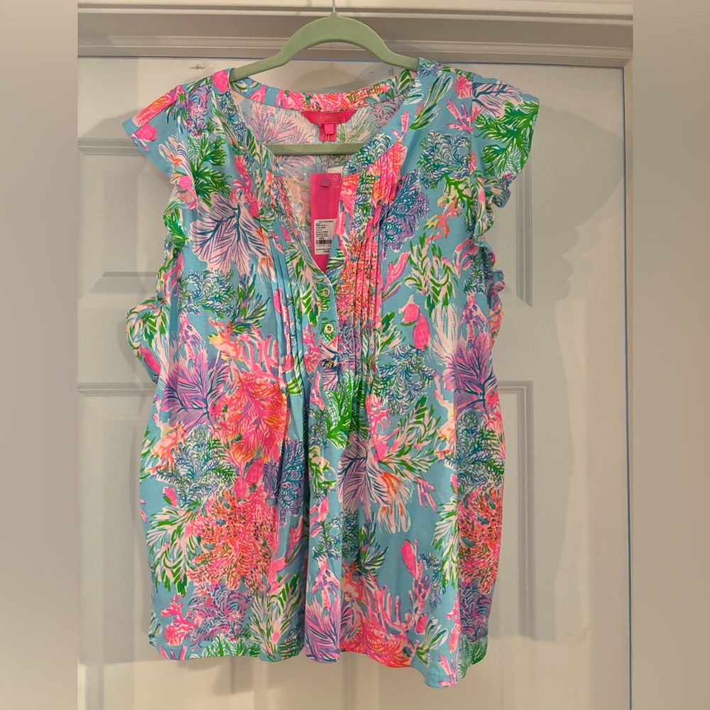 Lilly Pulitzer NWT Golda Tank Top, in Celestial Blue Cay to My Heart, sz L